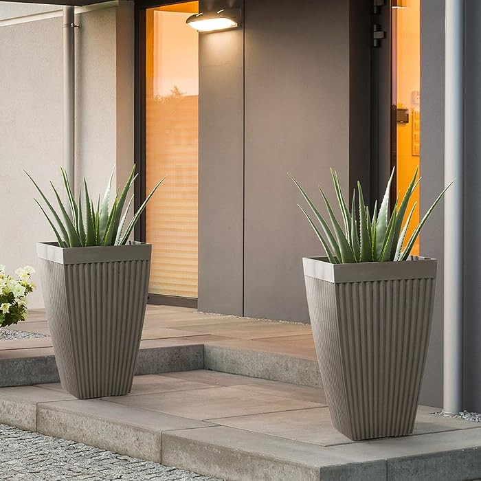Glitzhome Modern Decor Faux Concrete Tall Planters 22.75" H, Gardening Containers Flower Pots Ind... | Amazon (US)