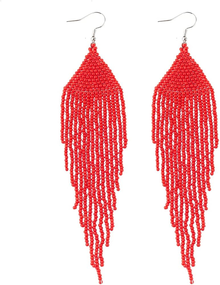 Native Long Beaded Earrings – Bohemian Large Handmade Beaded Tassel Chandelier Dangle Earrings,... | Amazon (US)