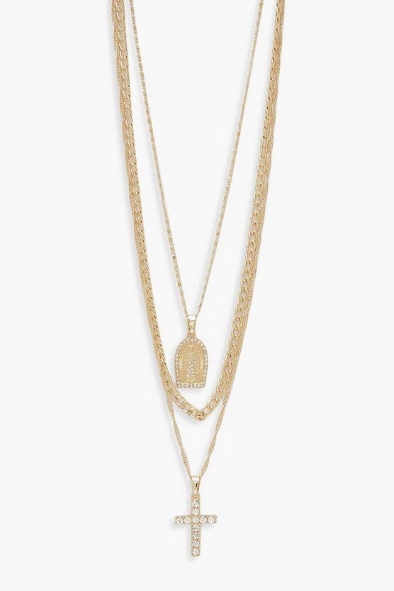 Diamante Cross & Sovereign Layered Necklace | Boohoo.com (US & CA)