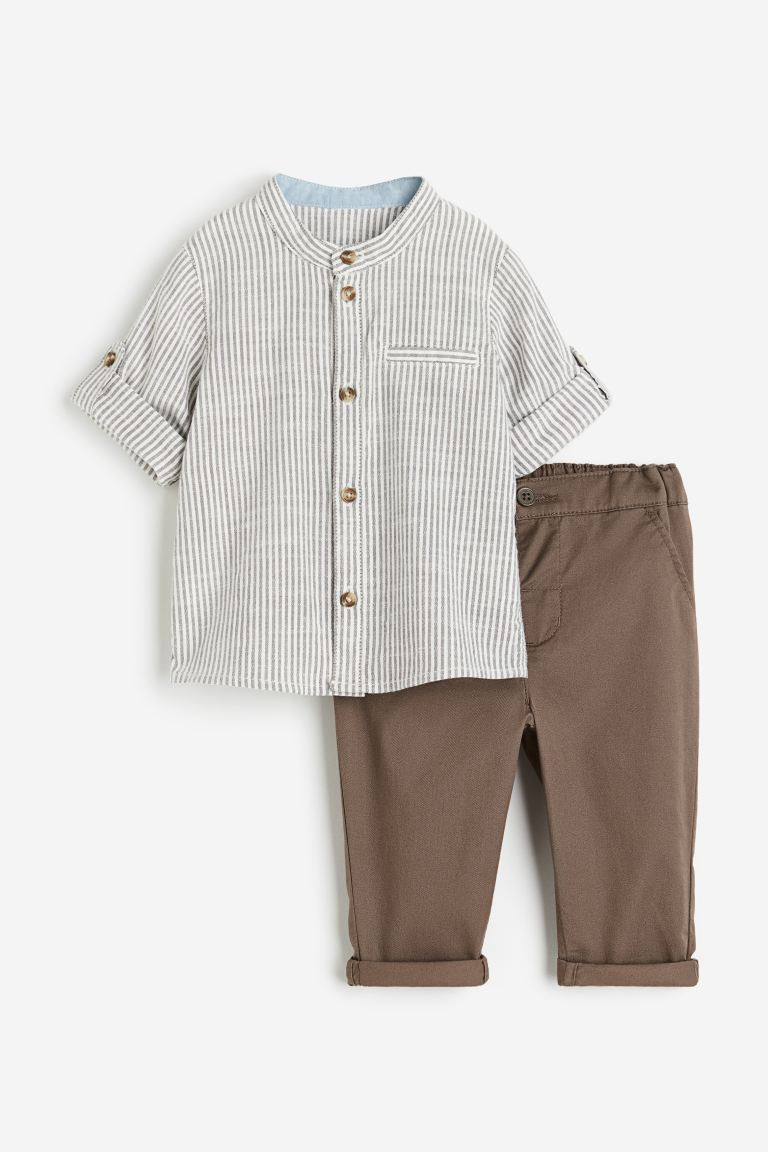 2-piece Shirt and Pants Set - Brown/striped - Kids | H&M US | H&M (US + CA)