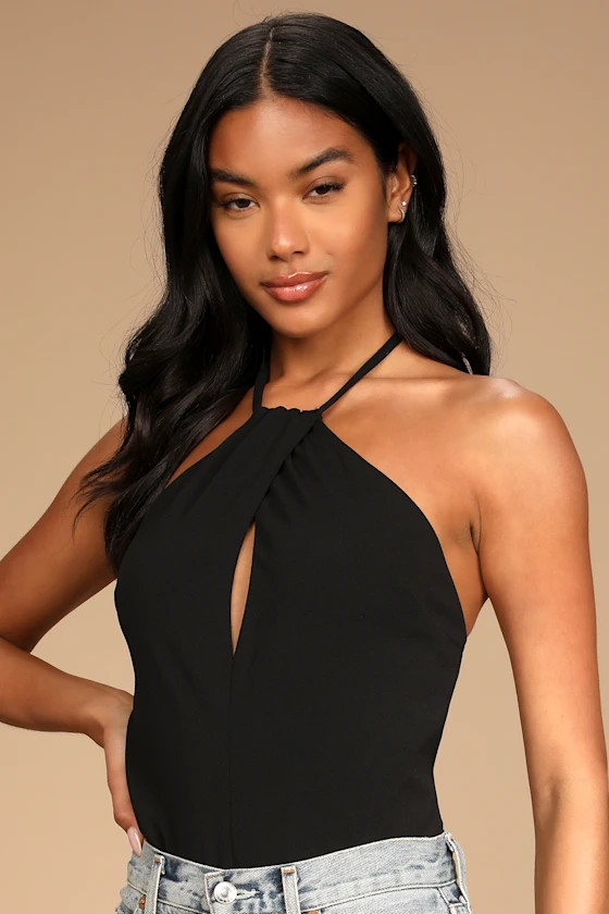 Trend of the Times Black Tie-Back Halter Bodysuit | Lulus (US)