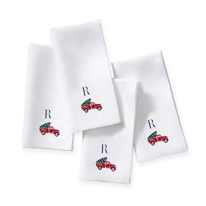 Embroidered Dinner Napkins, Set of 4, Truck and Tree | Mark and Graham