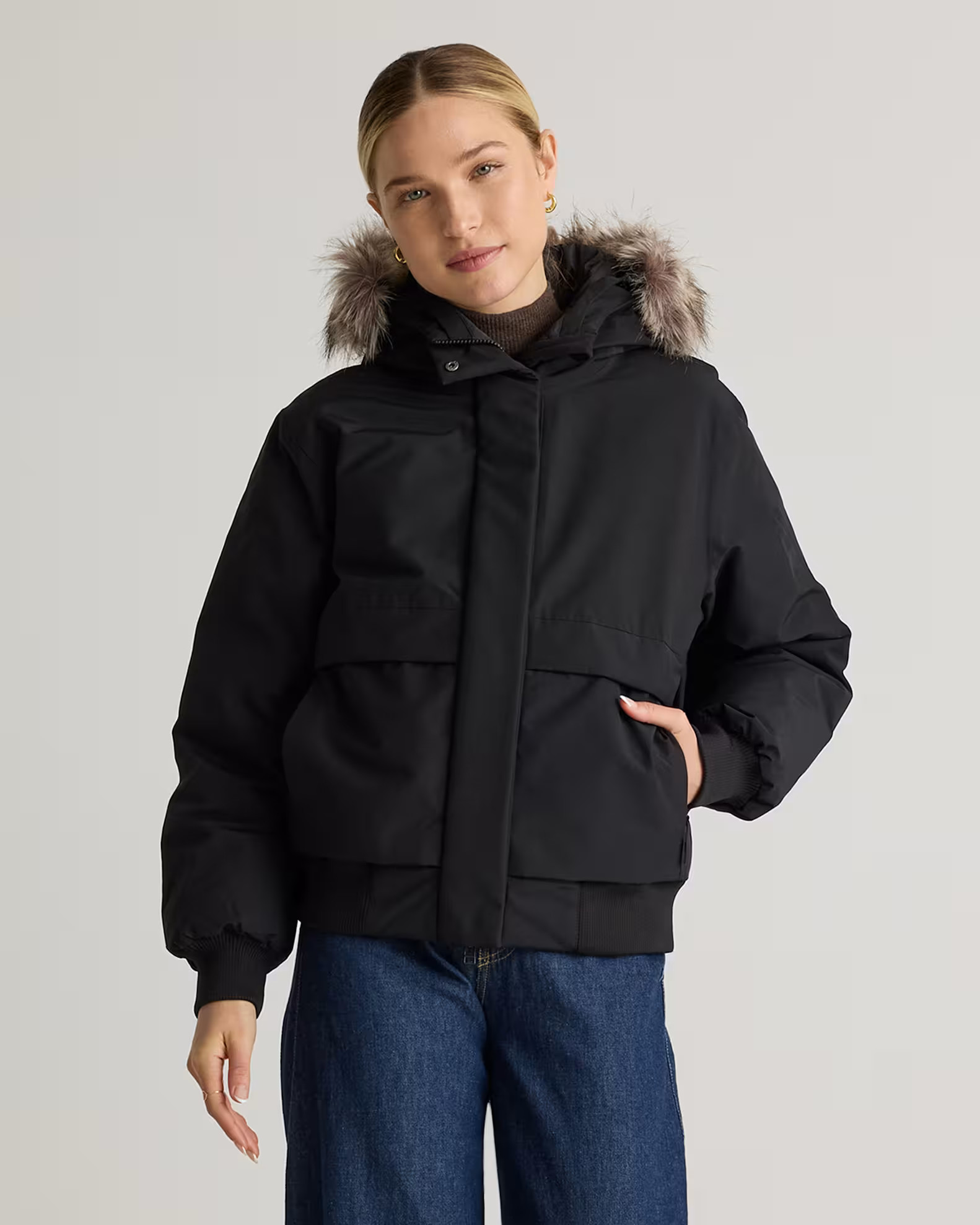Responsible Down Hooded Short Parka in Black | Quince