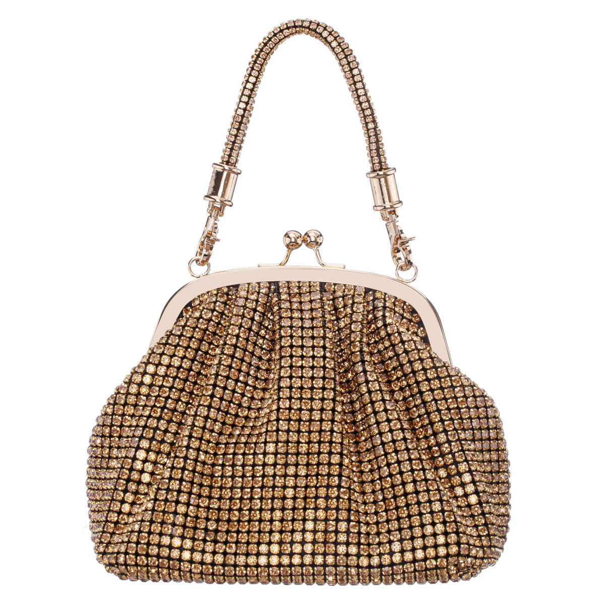 Womens Kiara Gold Crystal Mesh Handle Bag | Nina Shoes | Nina Shoes