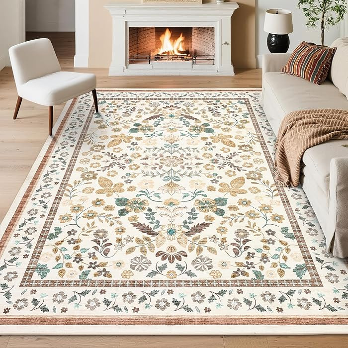 GarveeHome 10x14 Floral Area Rugs for Bedroom Machine Washable Boho Soft Non-Slip Backing Rugs Lo... | Amazon (US)