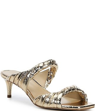Kiana Mid Metallic Snake Embossed Leather Dress Slide Sandals | Dillard's