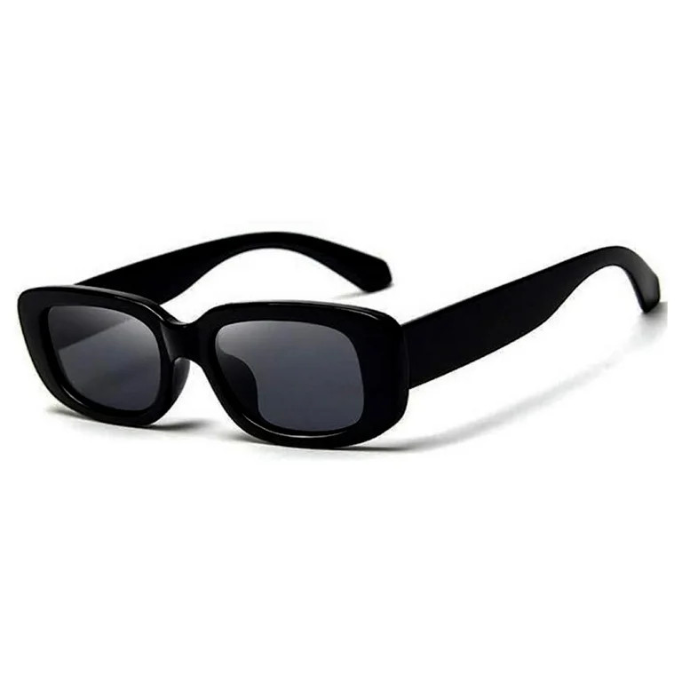 Men Women Trendy Black Rectangle Retro Fashion Square Frame UV 400 Protection Sunglasses | Walmart (US)