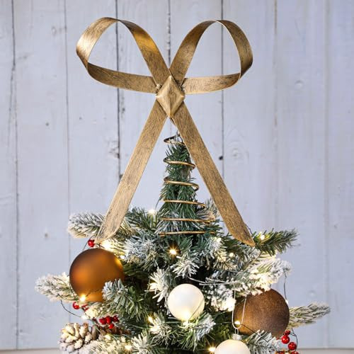Retisee 9.8inch Large Brass Bow Christmas Tree Topper Vintage Metal Christmas Tree Topper Gold Bow Rustic Xmas Decoration for Xmas Indoor Outdoor Decor | Amazon (US)