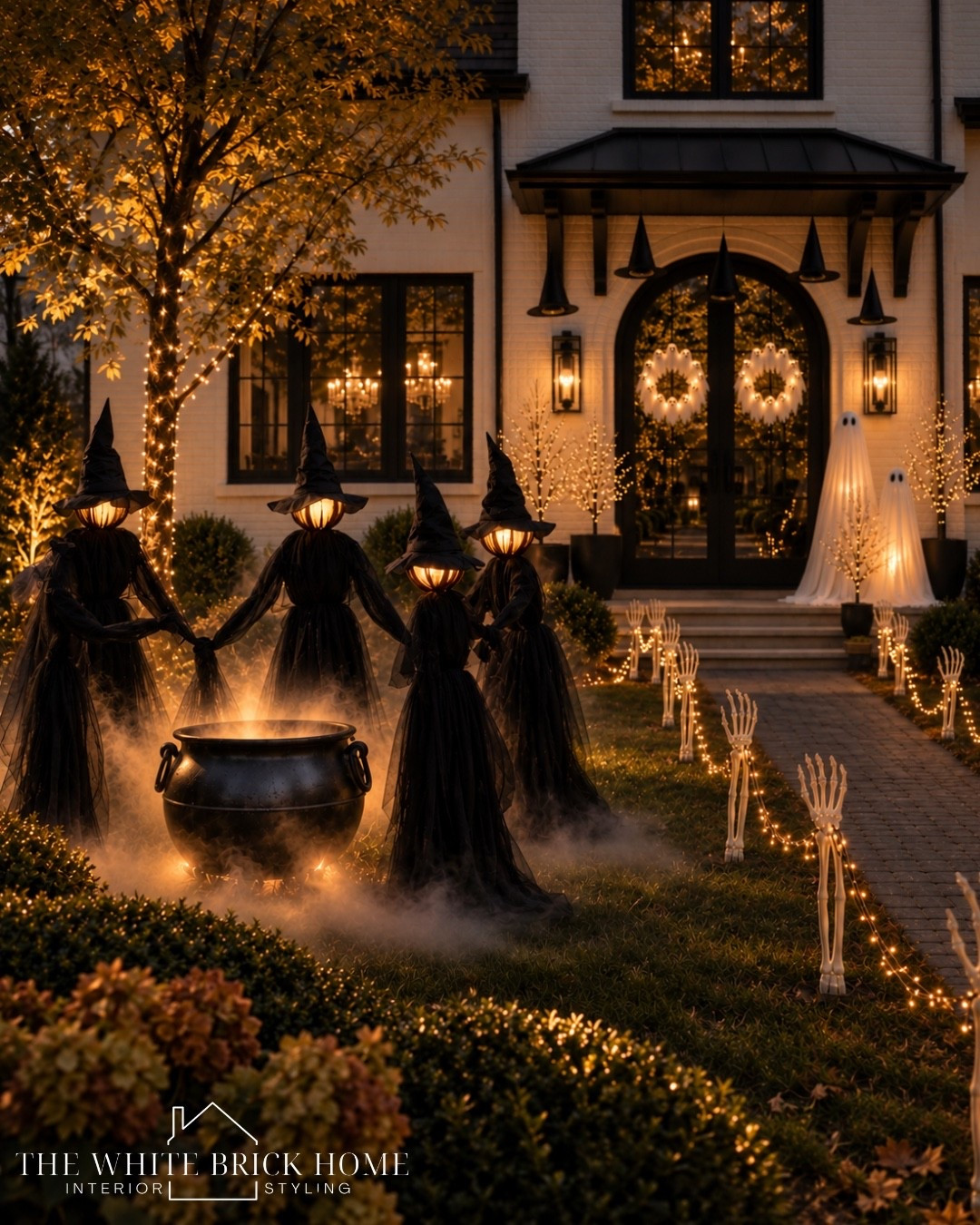 Turn your walkway into a  chic Halloween entrance with glowing skeleton hands and eerie chain link details! I also love these outdoor witches for some added decor on a lawn!
🖤🖤
Halloween, Halloween decor, Halloween ideas, Halloween entrance, front porch, Halloween porch, outdoor decor, Halloween outdoor decor, home decor, fall decor, fall front porch, fall decorations, Halloween decoration, wreath, witch hats outdoor, Amazon Halloween decor, pottery barn, front gate