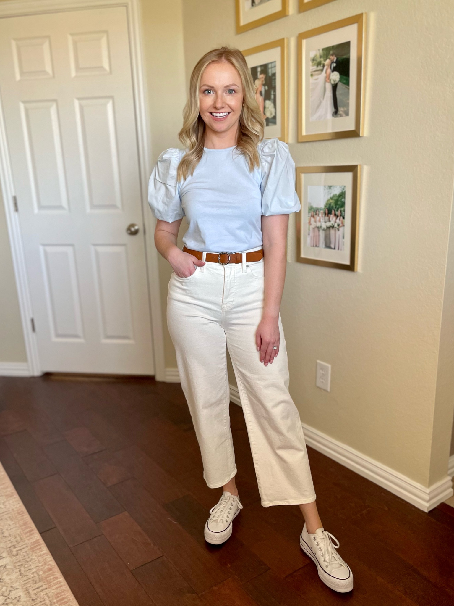 Wearing an XS in top and 26S in jeans | wide leg jeans, white jeans, puff sleeve top, spring outfit, casual outfit 

#LTKstyletip #LTKFind #LTKSeasonal
