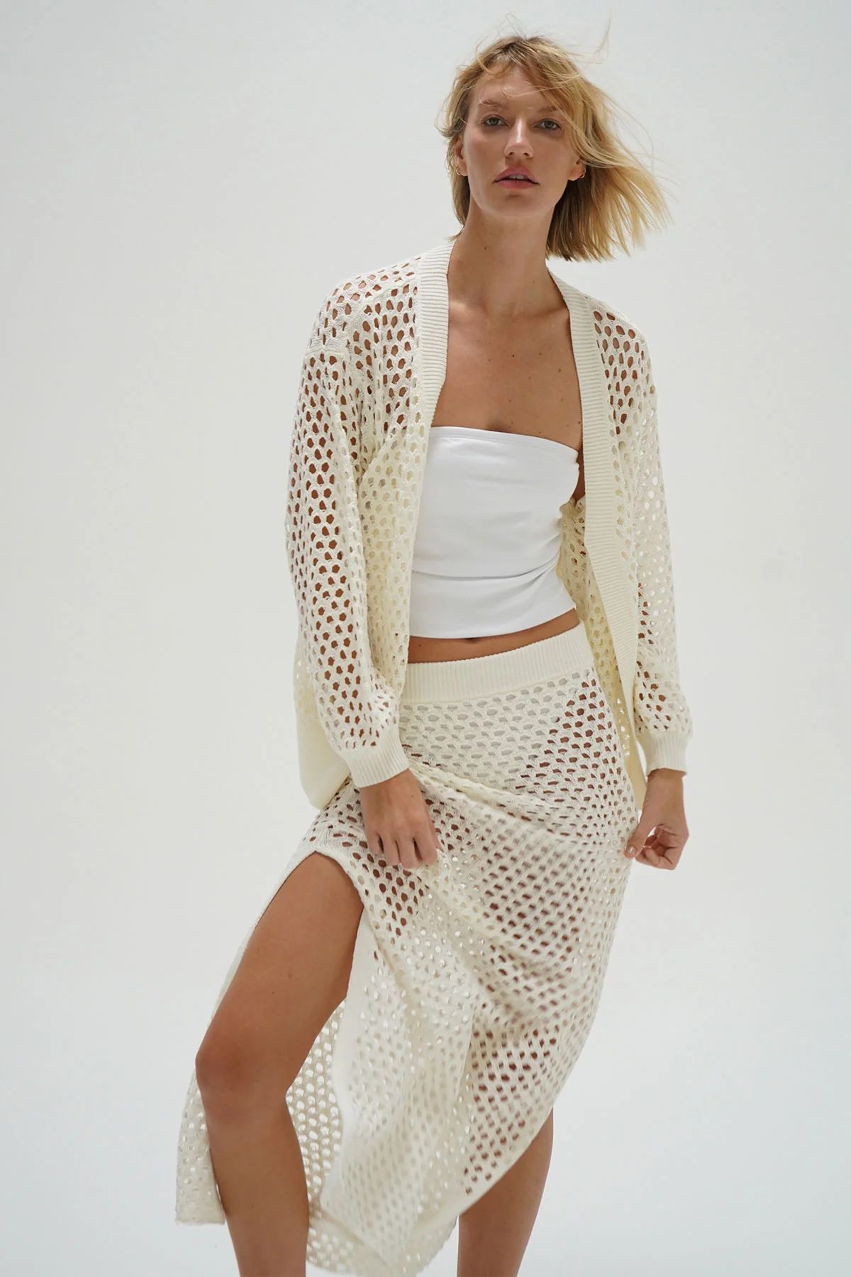 LNA Frankie Open Knit Cardigan in Ivory | LNA Clothing