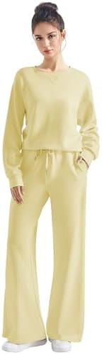 SUUKSESS Women Modal Fall 2 piece outfits Oversized Sweatshirt Wide Leg Pants | Amazon (US)