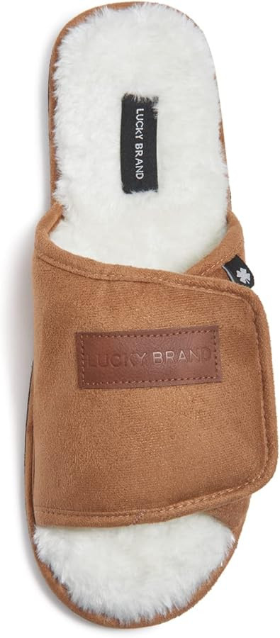 Lucky Brand Mens Microsuede Memory Foam Open Toe Slippers, Cool Adjustable Strap Indoor Outdoor H... | Amazon (US)