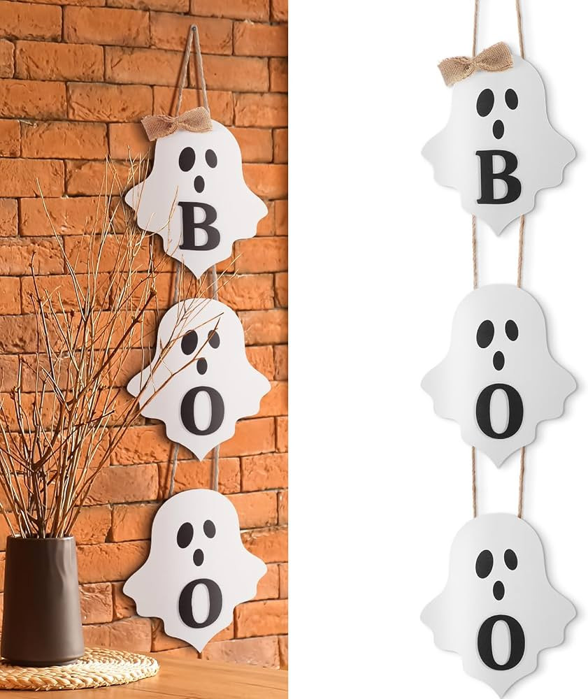 Vicenpal Halloween Ghost Boo Wooden Door Hanger Sign, Large Cute Ghost Decor for Front Door Yard ... | Amazon (US)