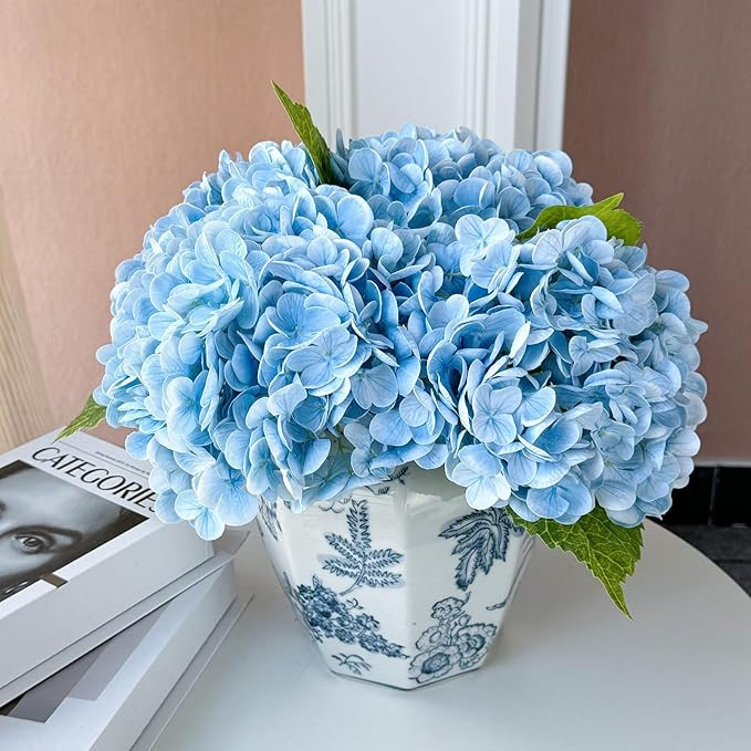 YalzoneMet 3 Pcs 21’’ Graduated Blue Artificial Hydrangea Real Looking Lifelike Real Touch Fa... | Amazon (US)
