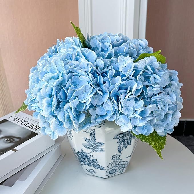YalzoneMet 3 Pcs 21’’ Graduated Blue Artificial Hydrangea Real Looking Lifelike Real Touch Fa... | Amazon (US)