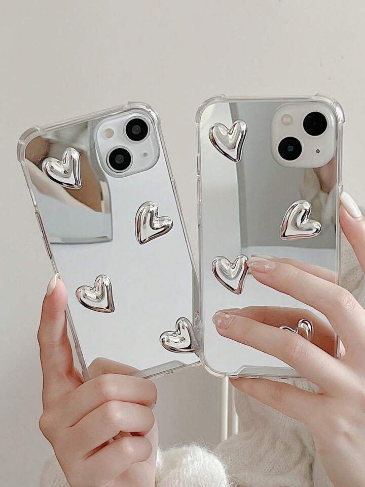 Heart Decor Mirror Phone Case Compatible With iPhone 15/15Pro/15Plus/15Promax | SHEIN
