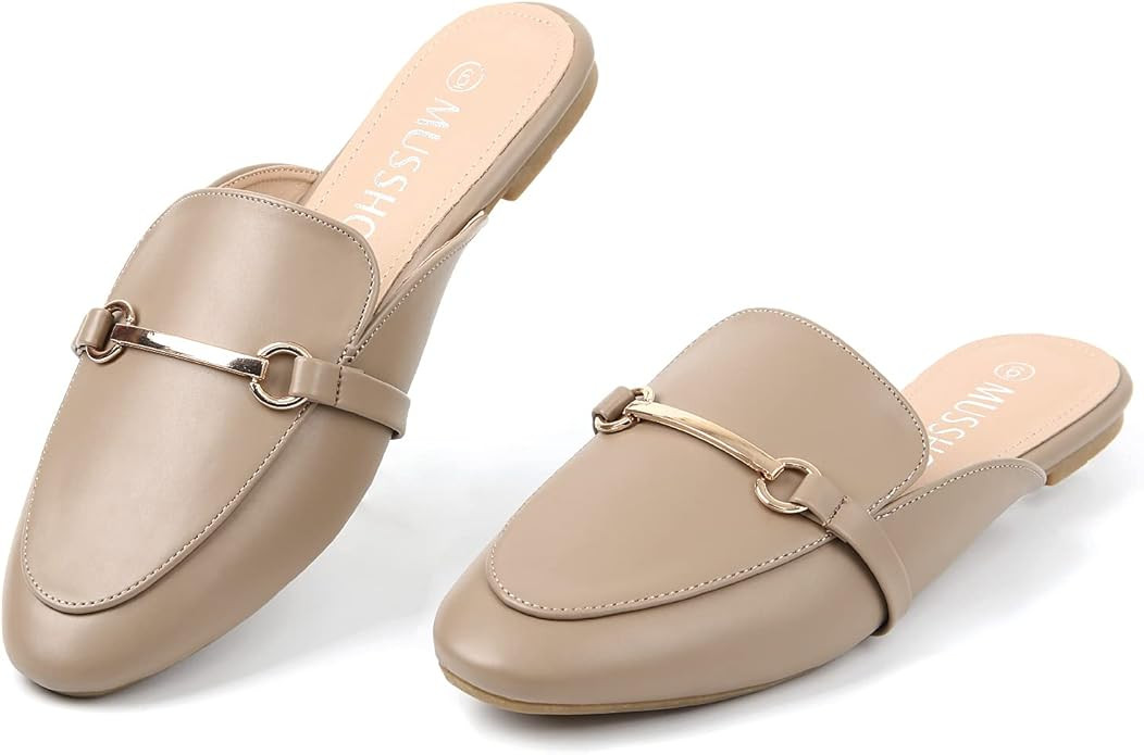 MUSSHOE Mules for Women Slip on Flats Loafers, Pointed Tose Womens Mules, Flat Loafers Shoes for ... | Amazon (US)