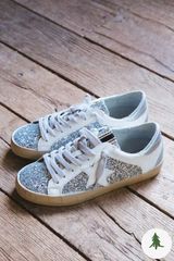 Paris Glitter Detail Lace Up Sneaker, Silver Sparkle | SHUSHOP | North & Main Clothing Company