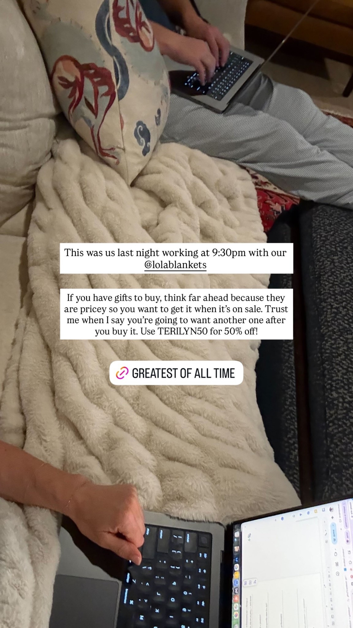 This was us last night working at 9:30pm with our @lolablankets  If you have gifts to buy, think far ahead because they are pricey so you want to get it when it’s on sale. Trust me when I say you’re going to want another one after you buy it. Use TERILYN50 for 50% off!

#LTKmomlife #LTKMothersDay #LTKSaleAlert