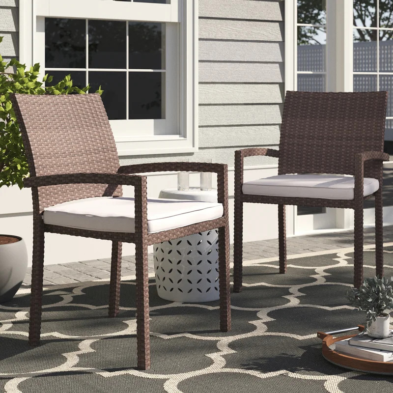 Alyisa Outdoor Stacking Dining Armchair with Cushion (Set of 4) | Wayfair North America