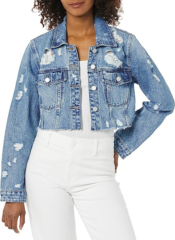 [BLANKNYC] womens Luxury Clothing Cropped and Distressed Denim Trucker Jackets, Comfortable & Sty... | Amazon (US)