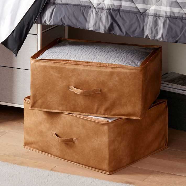 Faux Leather Underbed Bins | Pottery Barn Teen