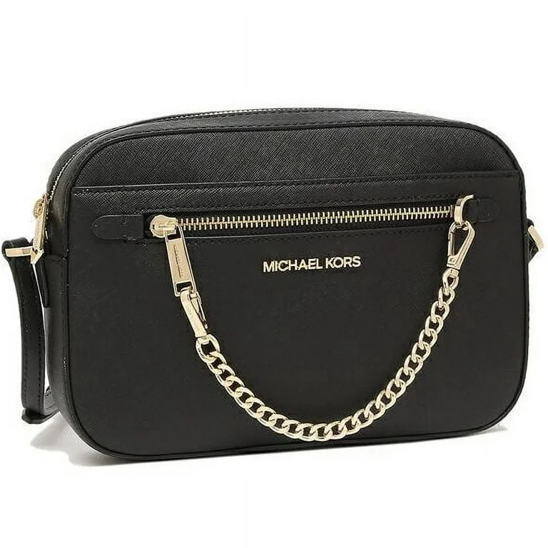 Michael Kors Jet Set Item 35S1GTTC7L LG Zip Chain MK Leather Crossbody Bag Black | Walmart (US)