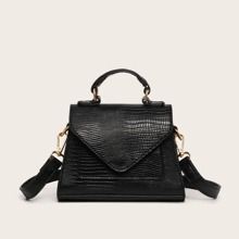 Lizard Embossed Top Handle Satchel Bag | SHEIN