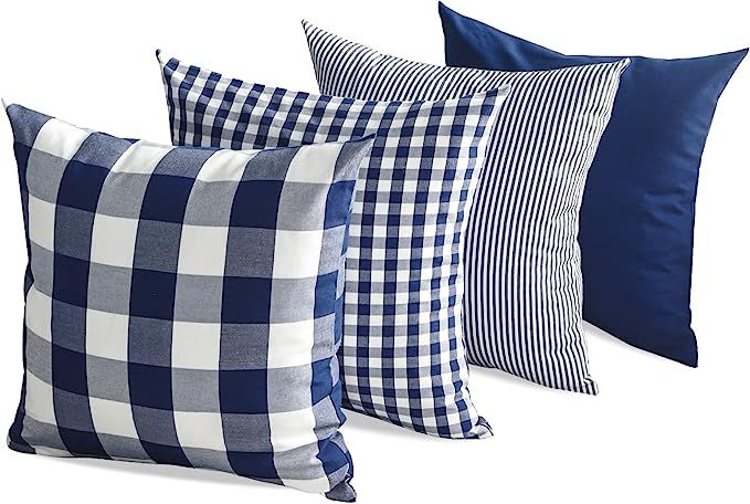 CARRIE HOME Buffalo Plaid Navy Dark Blue Throw Pillow Covers 20x20 Set of 4 Decorative Blue Outdo... | Amazon (US)