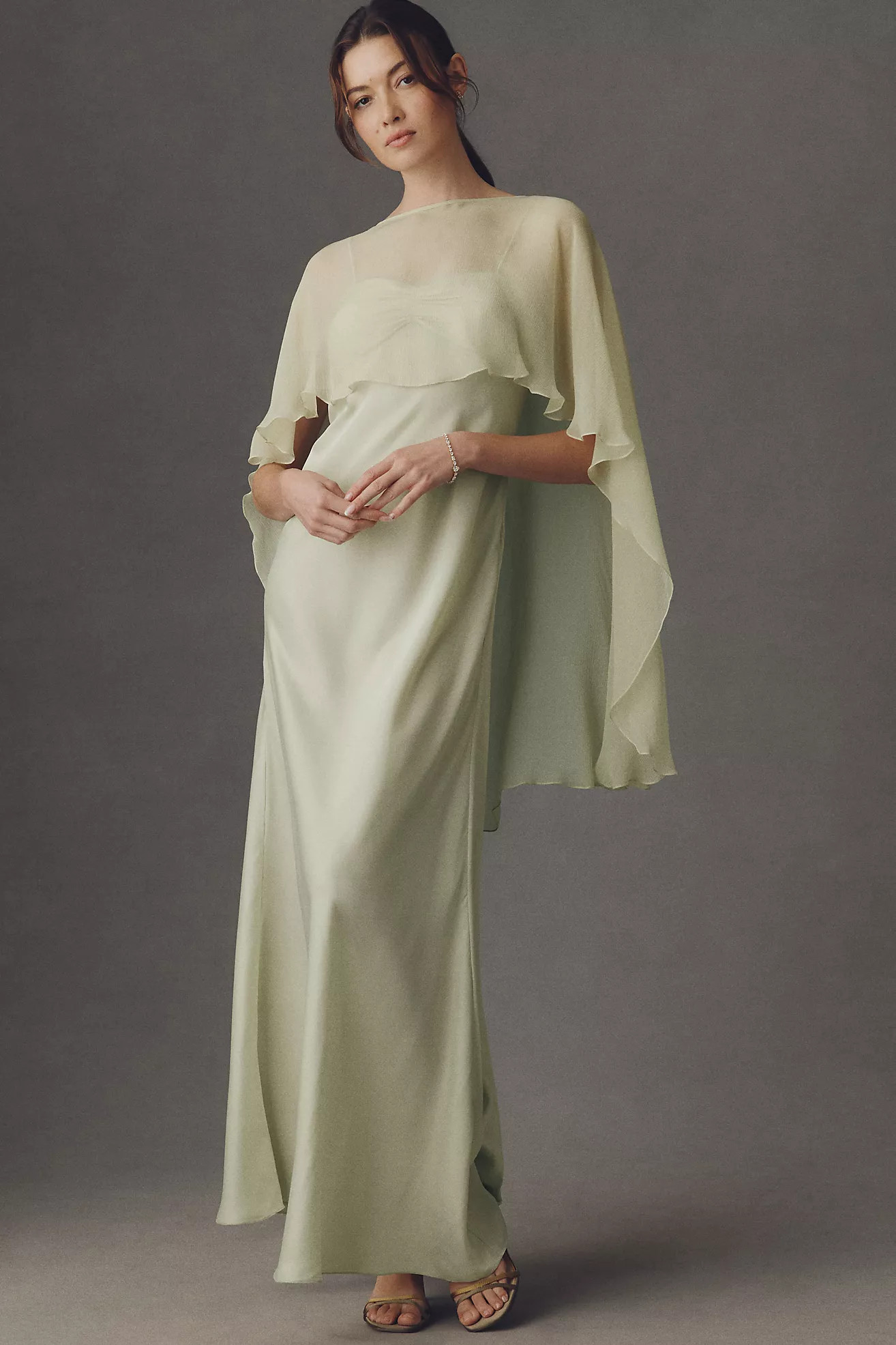 BHLDN Iris Satin Sweetheart Gown with Cape | Anthropologie (US)