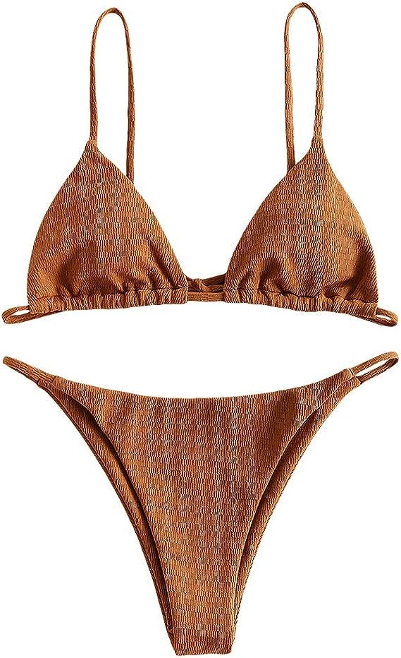 ZAFUL Women's Ribbed O-Ring String Bikini Swimsuit Two Pieces Bathing Suit | Amazon (US)