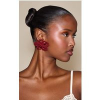 Burgundy Beaded Flower Statement Earrings | PrettyLittleThing IE