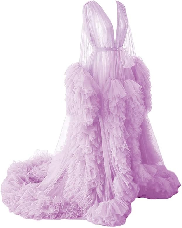 Women's Tulle Maternity Robe for Photoshoot Bridal Perspective Bathgown Sleepwear Sheer Wedding Scar | Amazon (US)
