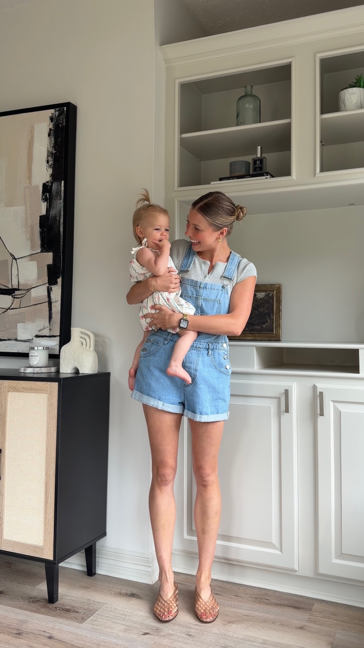 Cute, but comfy summer mom outfit | S in grey top, M overalls  

 