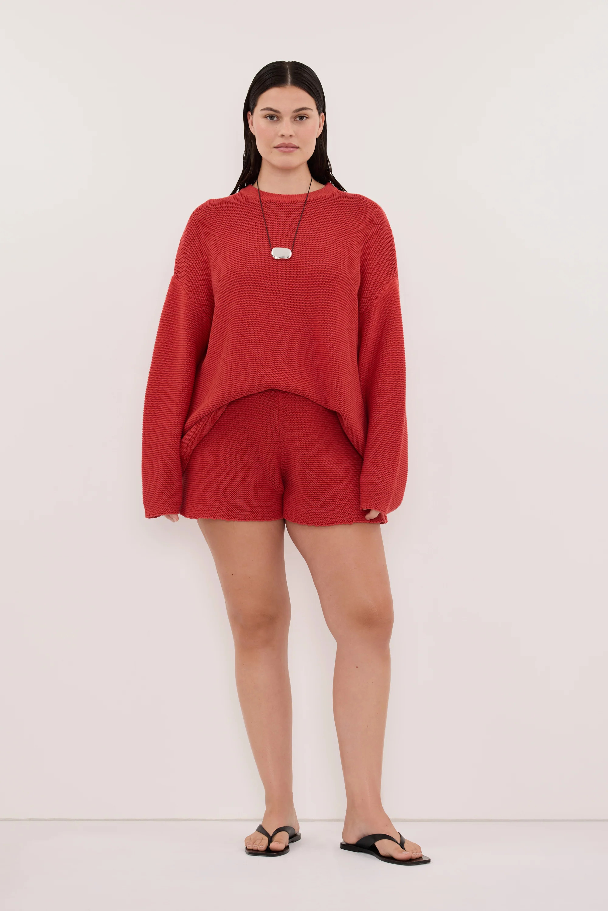 THEA BURNT RED COTTON KNIT SHORTS | DISSH