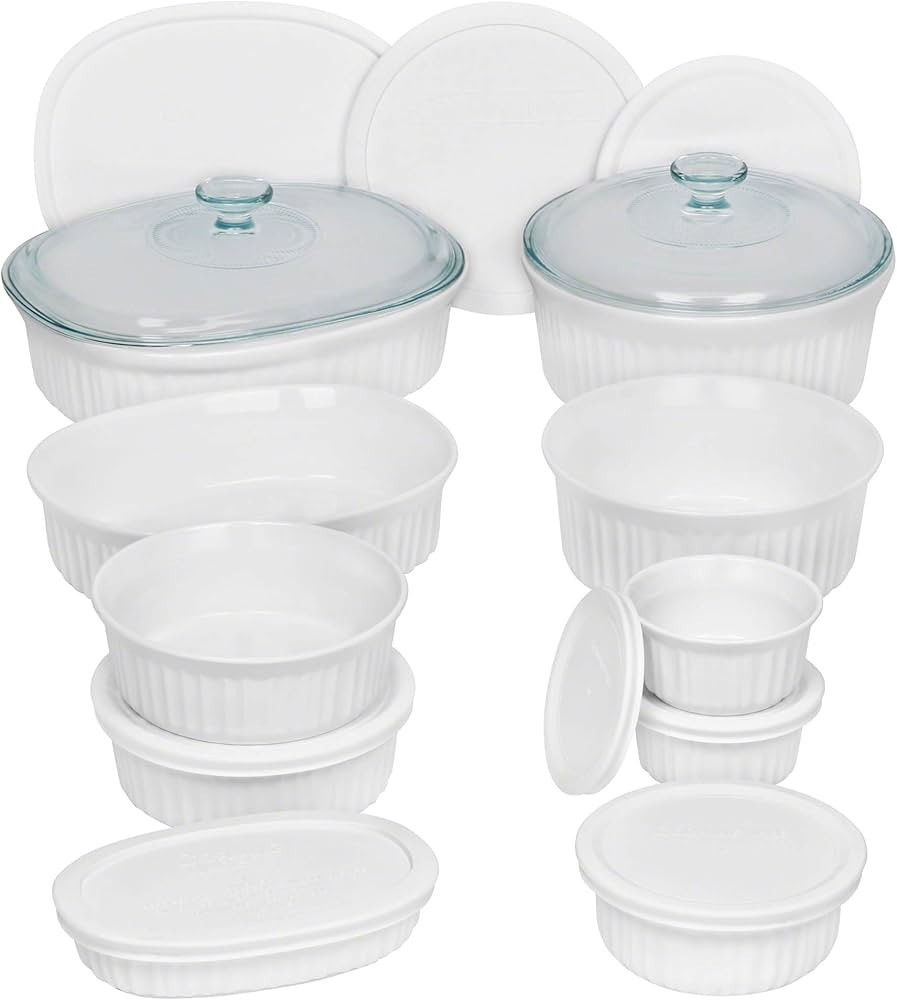 CorningWare French White 20-Pc Ceramic Bakeware Set with Lids Chip and Crack Resistant Stoneware ... | Amazon (US)