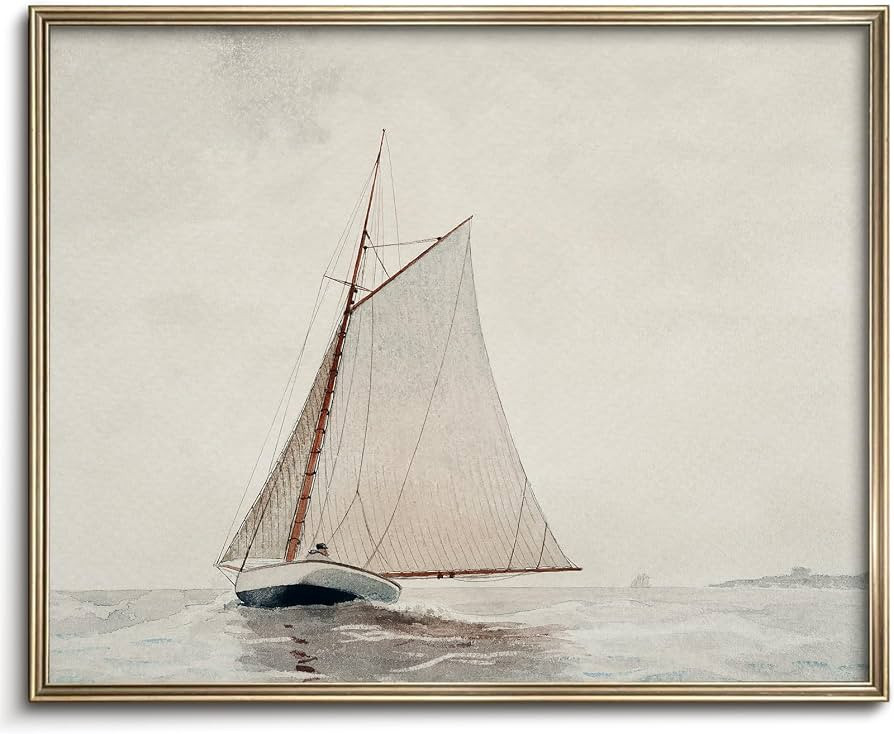 European Vintage Sailboat Wall Art Print, Vintage Sailboat Watercolor , Rustic Coastal Boat in Se... | Amazon (US)