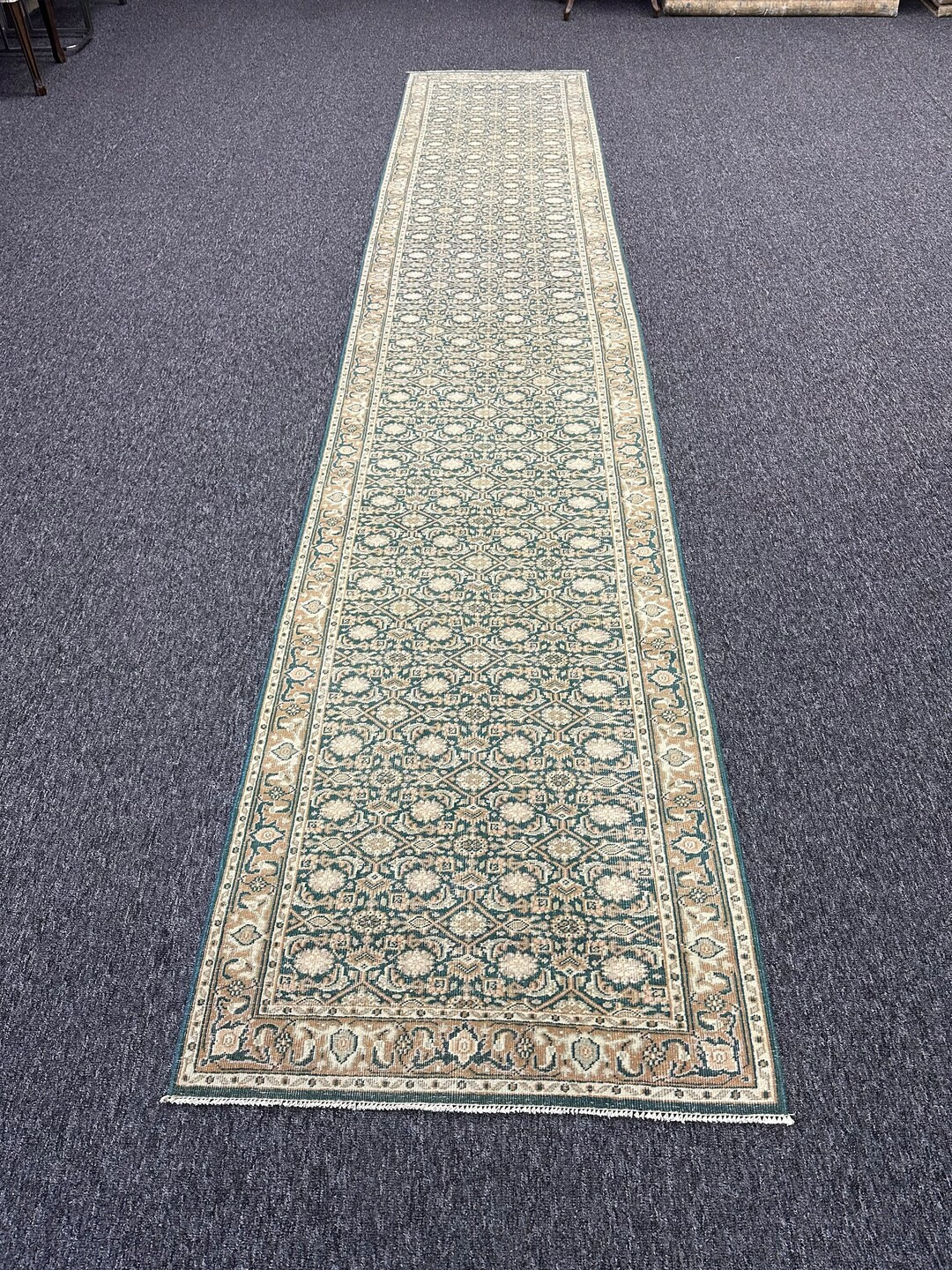 26x128 Ft. Vintage Runner Rug. Persian Runner Rug. Green Long Runner Rug. Geometric Runner Rug. H... | Etsy (US)
