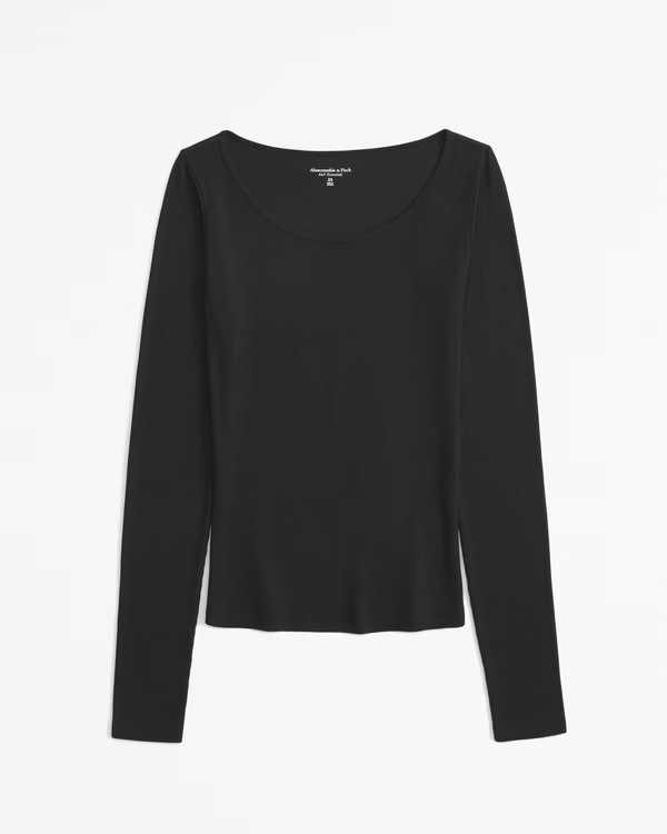 Women's Long-Sleeve Featherweight Rib Tuckable Wide Scoopneck Top | Women's Tops | Abercrombie.co... | Abercrombie & Fitch (US)