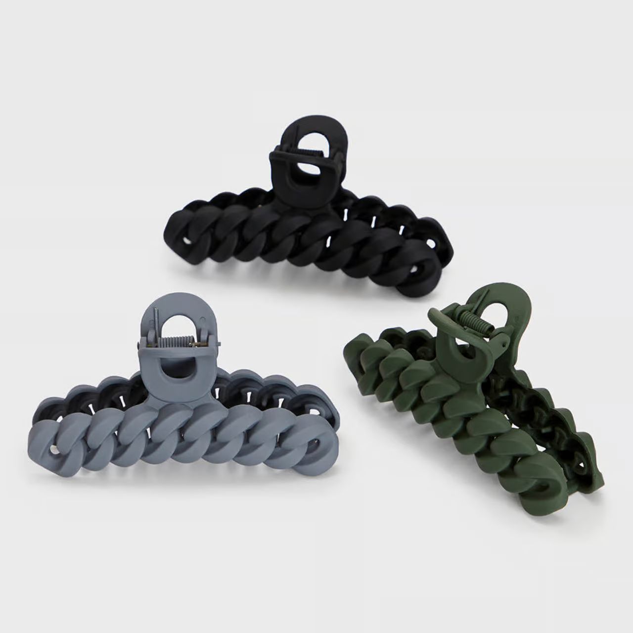 Eco-friendly Chain Claw Clip 3pc Set - Black Moss | Kitsch