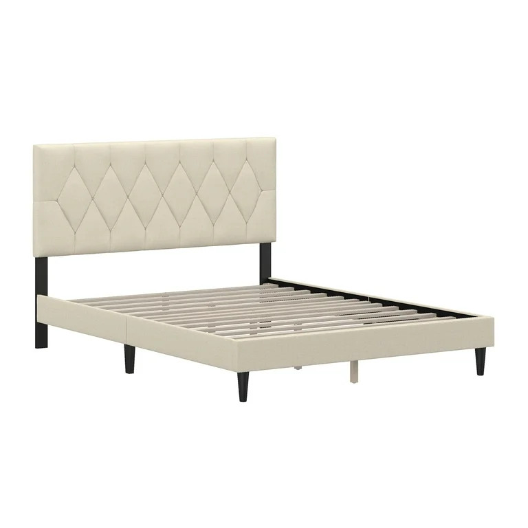Mainstays Hillside Diamond Tufted Upholstered Queen Platform Bed, Ivory | Walmart (US)