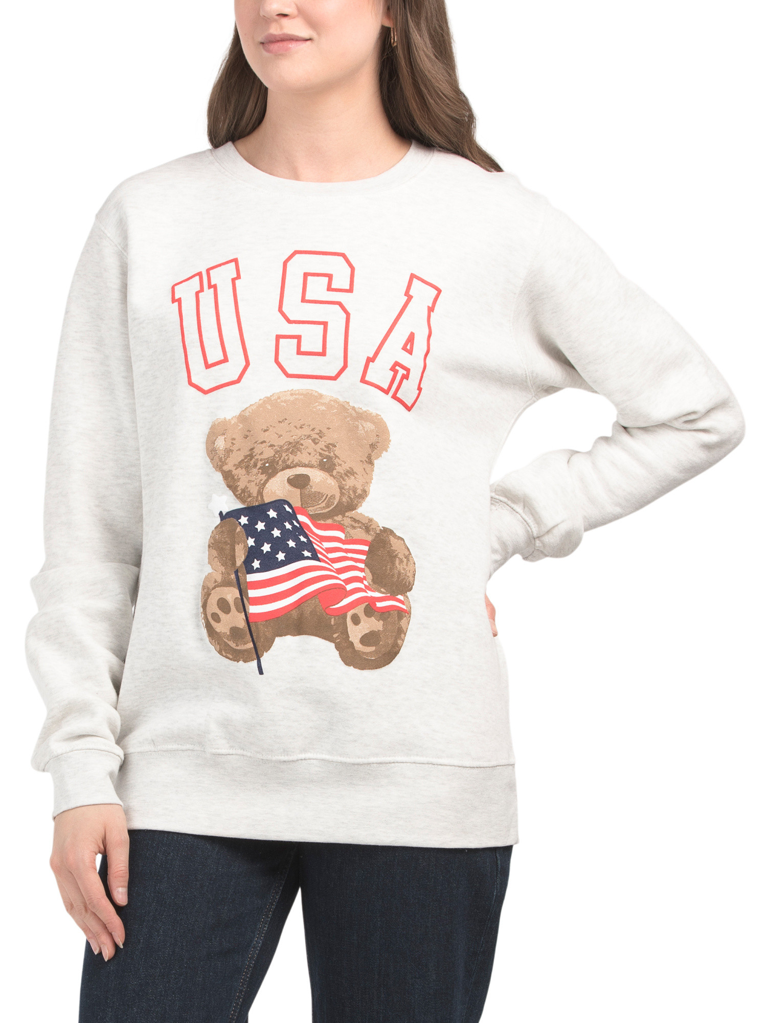 Teddy Bear Usa Crew Neck Sweatshirt | Juniors | Marshalls | Marshalls