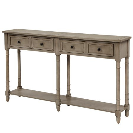58'' x 11'' x 34'' Tall Console Table with 4 Storage Drawers, Tall Entryway Table w/Bottom Shelf, Bu | Walmart (US)