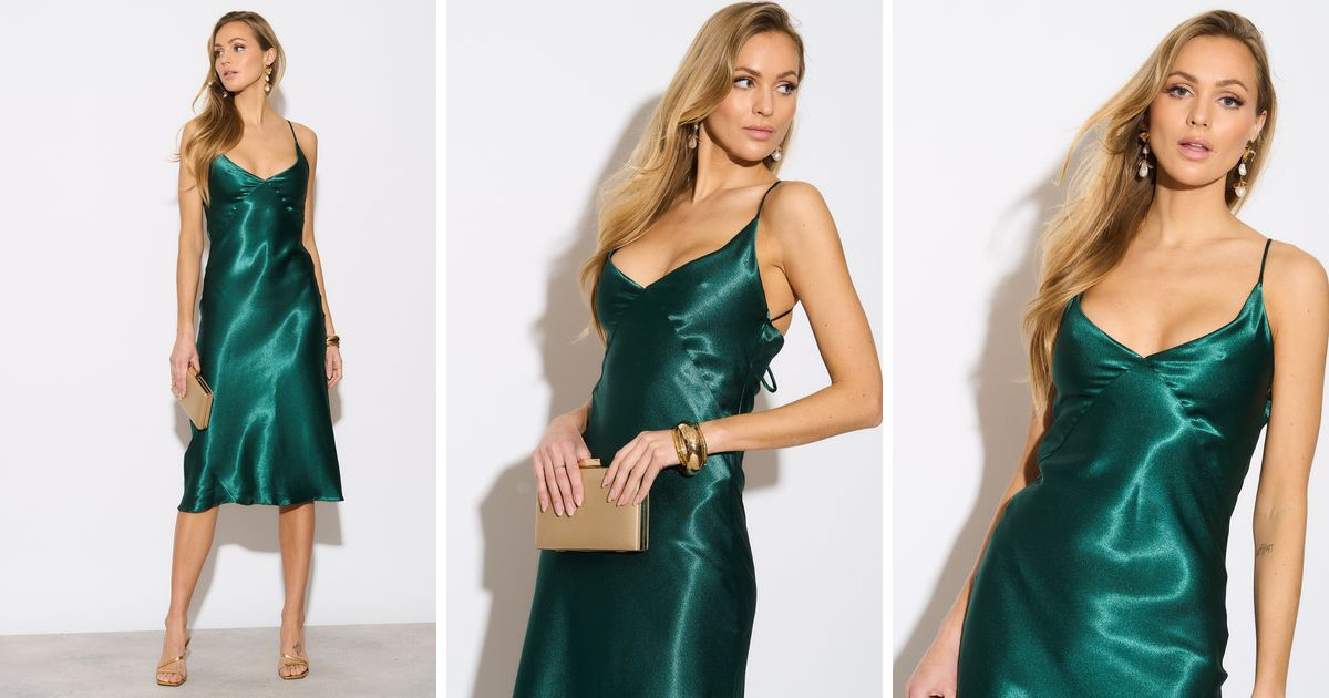 Forest Green Silky Multi Way Tie Midi Slip Dress | InFlair | SilkFred | SilkFred