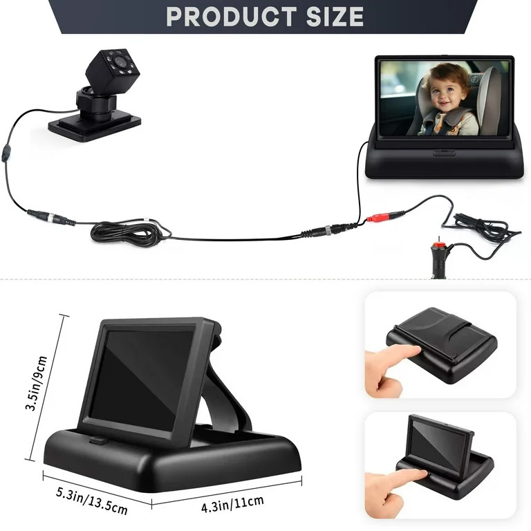 Baby Car Camera, HDJ 4.3'' HD Night Vision Function Car Mirror Display, 360° Adjustable Safety C... | Walmart (US)