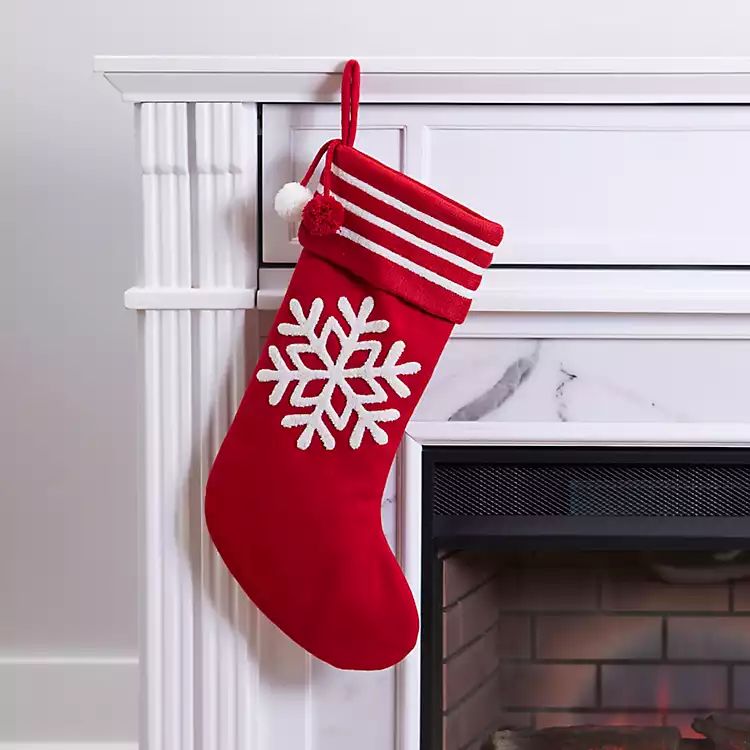 New!Red Snowflake Pom Pom Stocking | Kirkland's Home