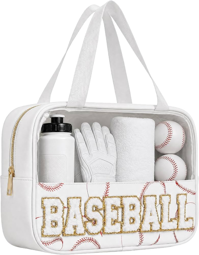 Baseball Mom Essentials Baseball Team Gifts Makeup Cosmetic Bag Clear Chenille Letter Zipper Pouc... | Amazon (US)