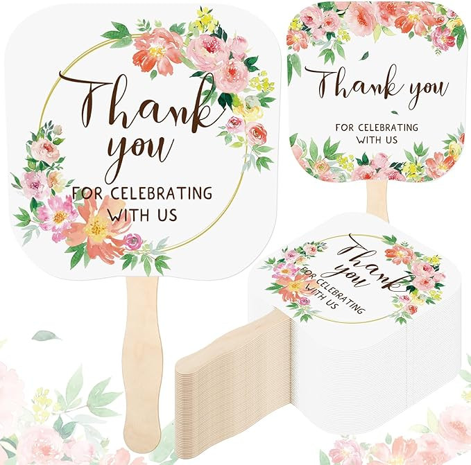Tradder 50 Pcs Weeding Fans for Guest Weeding Paper Fan Hand Bulk Thank You for Celebrating with ... | Amazon (US)