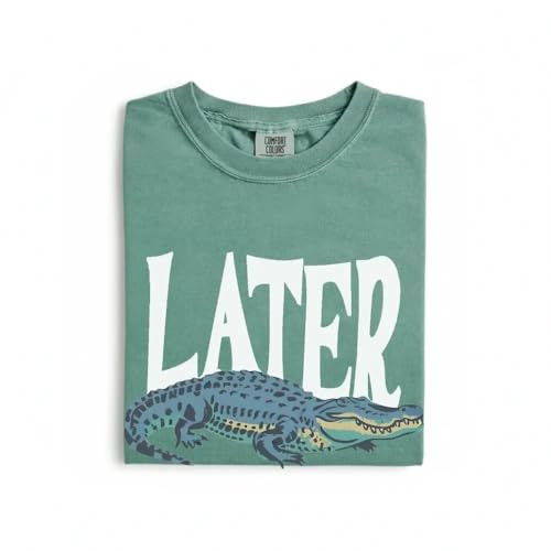 Later Gator Vintage 90s T-Shirt- Soft Comfort Colors Shirt with Playful Retro Alligator Graphic-T Shirt Ideal for Men & Women - Ideal for Relaxed Days, Outings or Sporting Events-Light Green -3X-Large | Amazon (US)